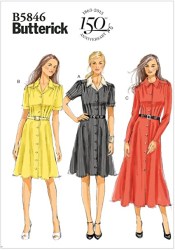 5846 BUTTERICK EASY SHORT - LONG SLEEVE SHIRTDRESS PATTERN 10-18 UNCUT